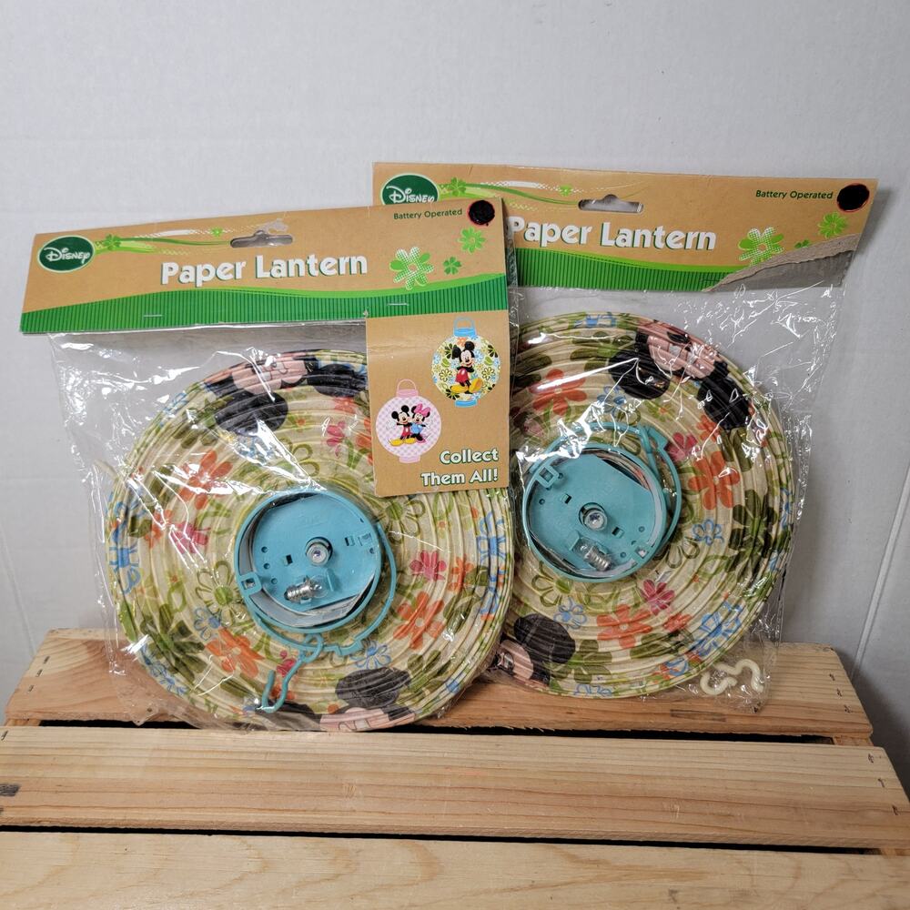Set of 2 Disney Battery Operated Paper Lanterns: Floral Mickey - NEW / SEALED